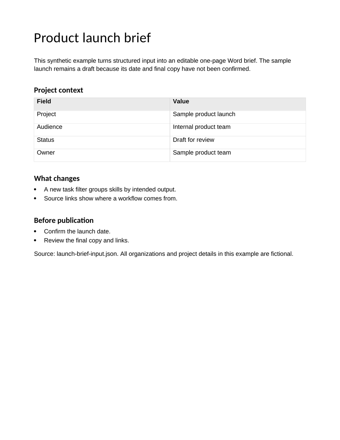 Structured notes to an editable Word brief