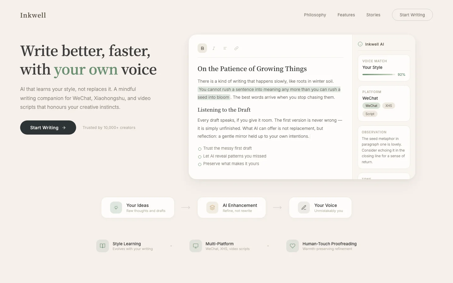 Inkwell writing workspace — author preview 1