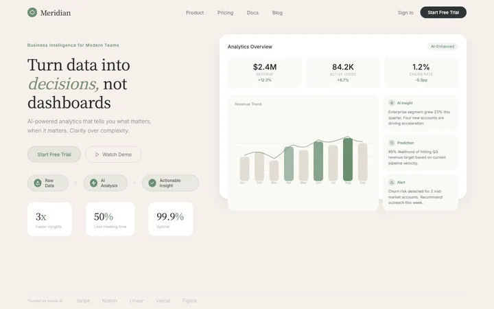 Meridian analytics landing — author preview 1