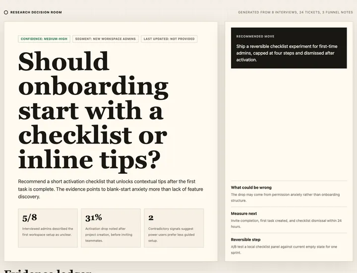 Open Design’s research decision room interface example.