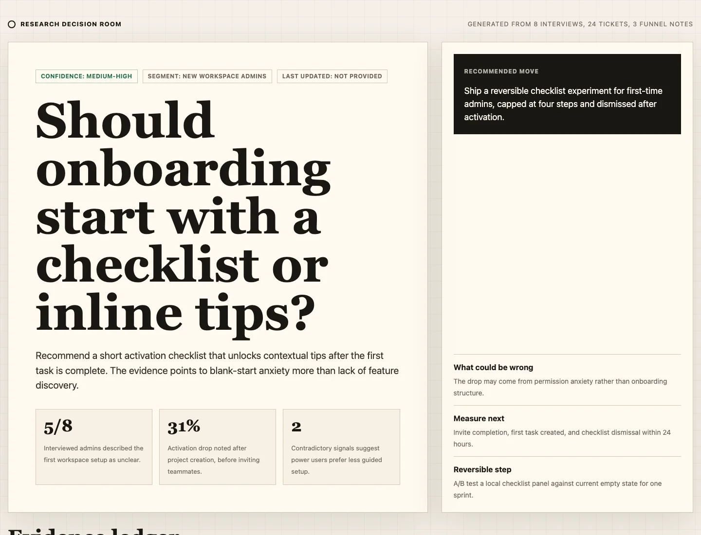 Open Design’s research decision room interface example.