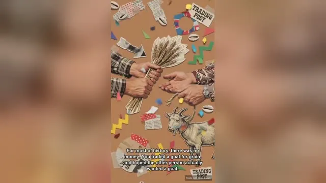 A collage-style frame from the author’s money explainer video.