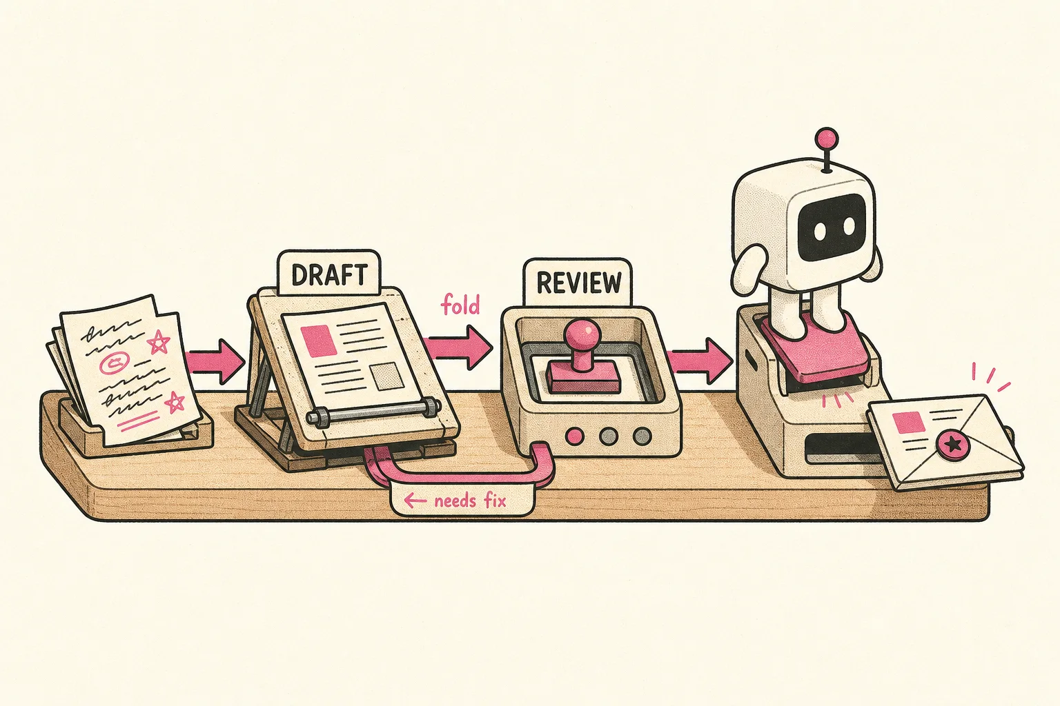 Illo Skill: Using Blip, make a flowchart of how a newsletter issue ships