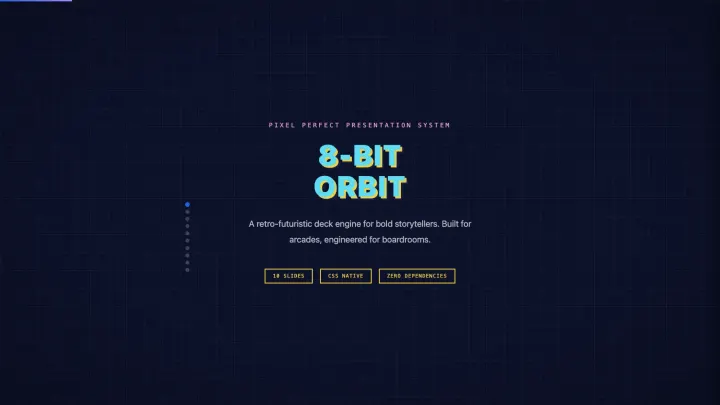 Frontend Slides Editable: 8-Bit Orbit — cover slide