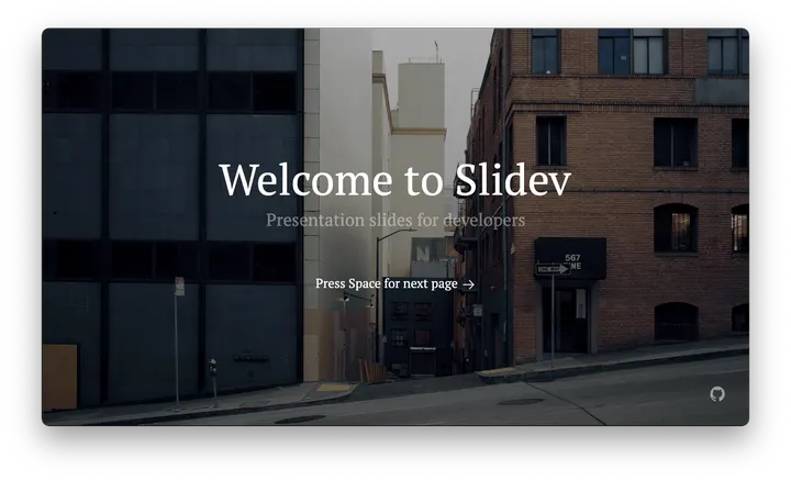 Slidev demo cover with large white title over an architectural photograph.