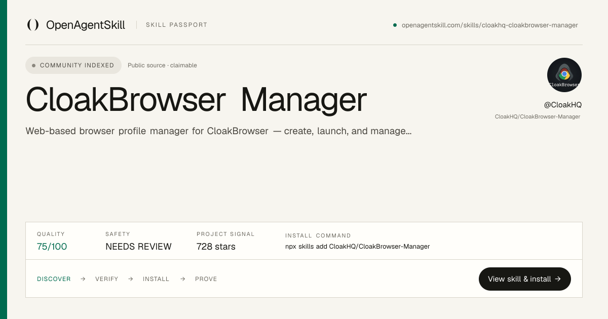 CloakBrowser Manager - AI Agent Skill | OpenAgentSkill