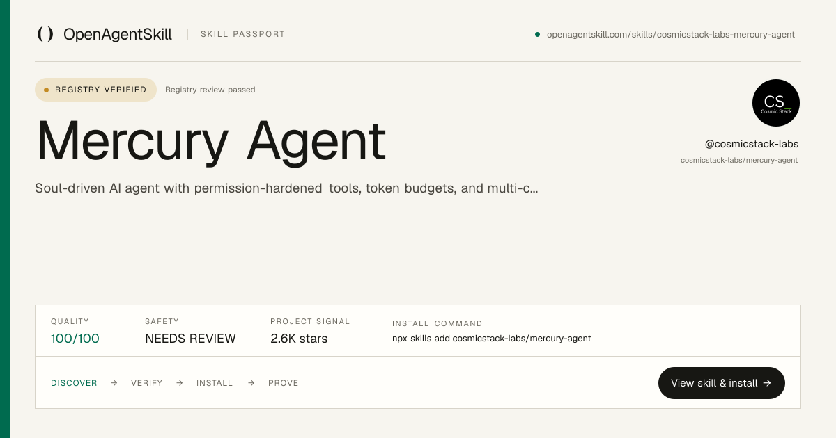 Mercury Agent - AI Agent Skill | Open Agent Skill