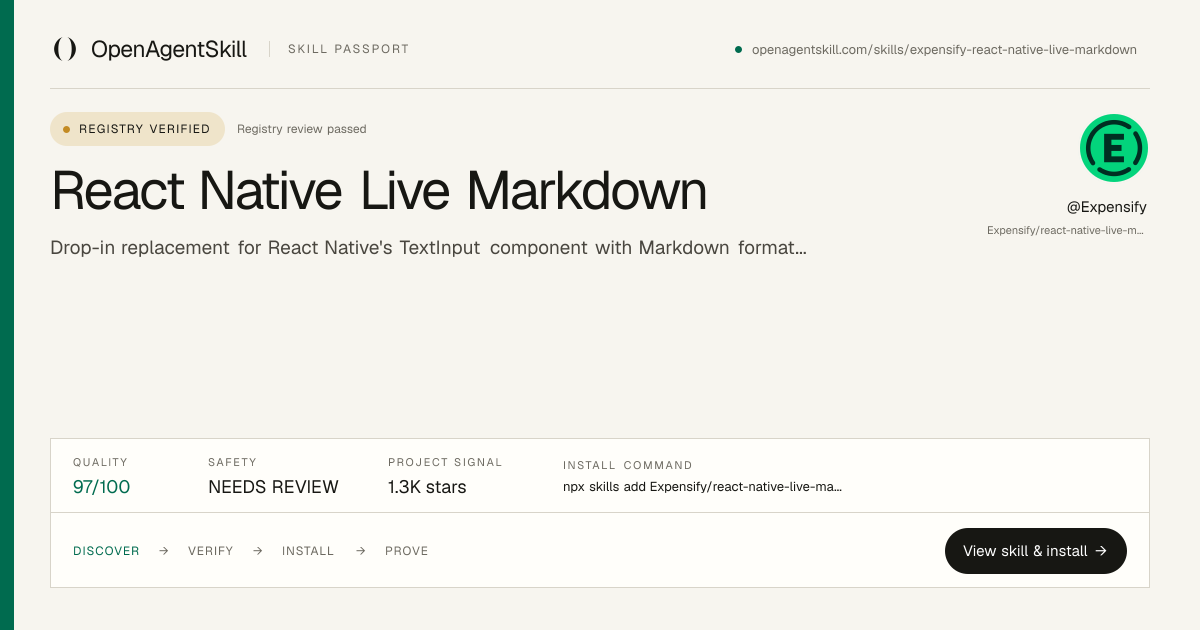 React Native Live Markdown - AI Agent Skill | Open Agent Skill