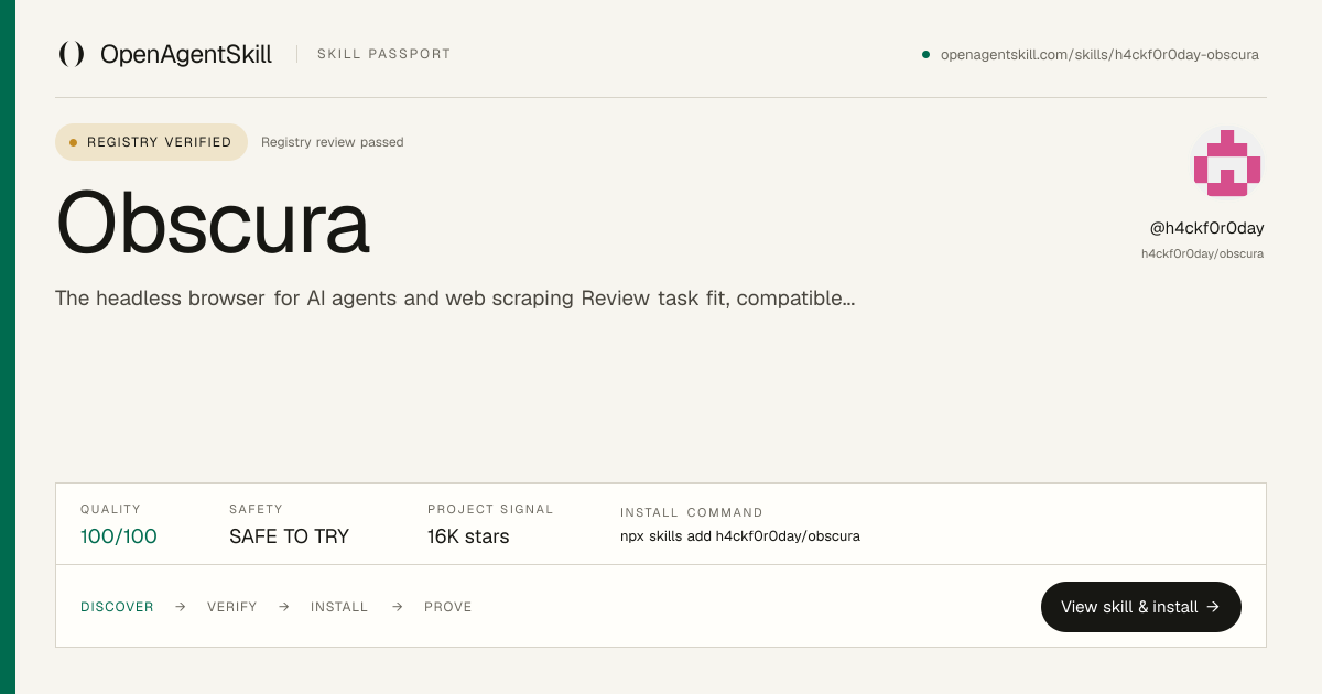 Obscura - AI Agent Skill | OpenAgentSkill