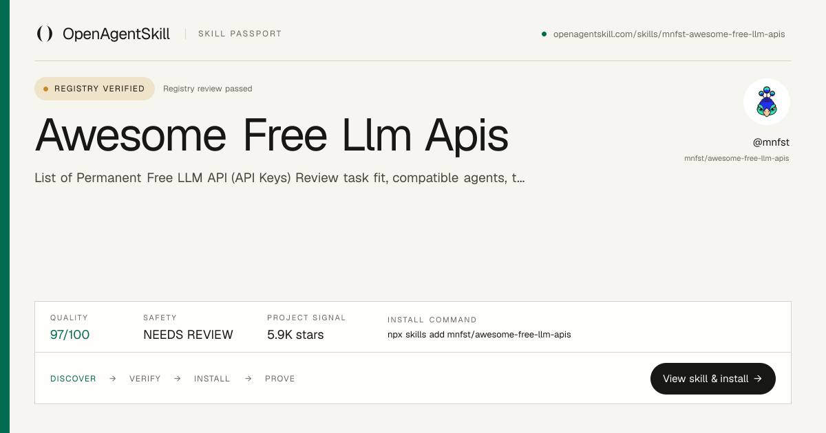 Awesome Free Llm Apis - AI Agent Skill | Open Agent Skill