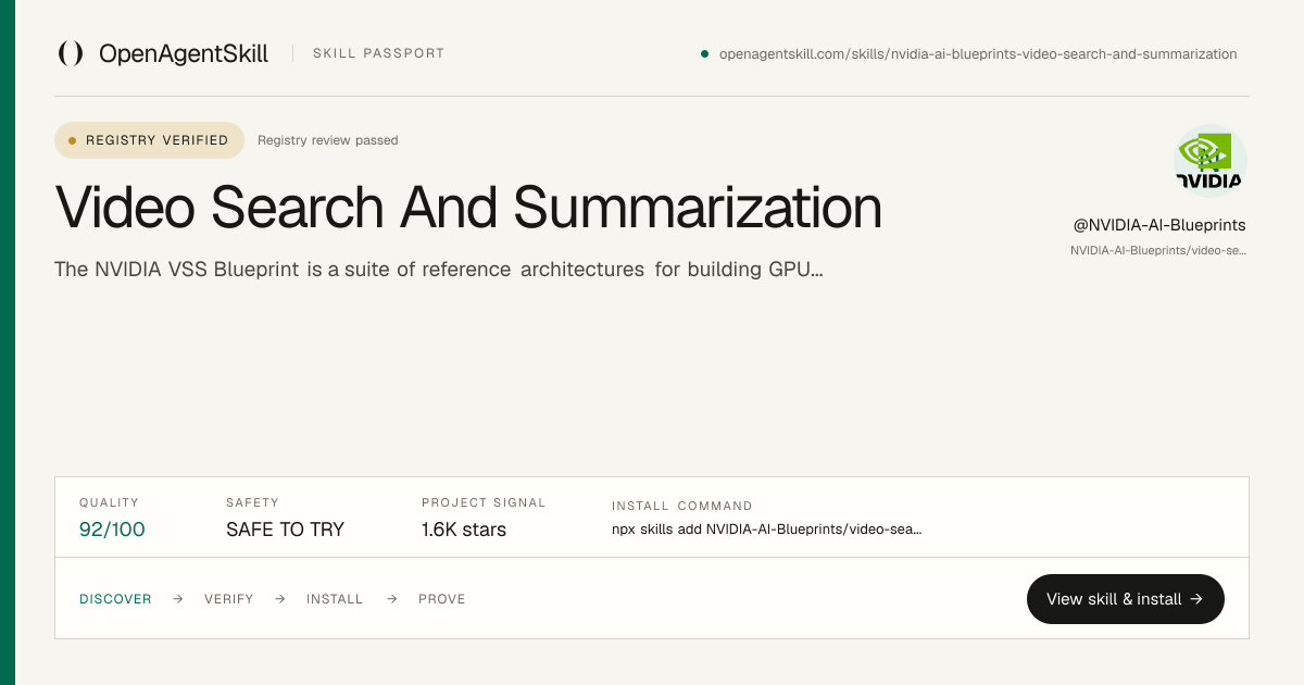 Video Search And Summarization - AI Agent Skill | Open Agent Skill