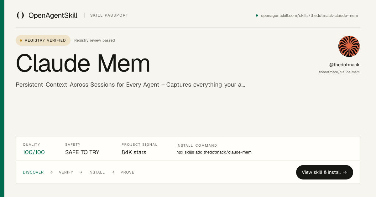 Claude Mem - AI Agent Skill | OpenAgentSkill