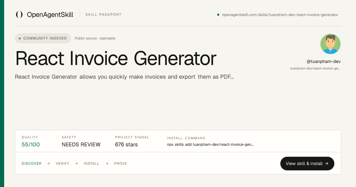 React Invoice Generator - AI Agent Skill | Open Agent Skill
