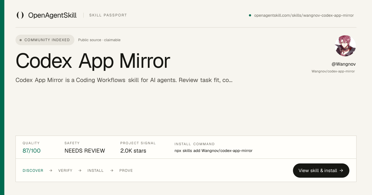 Codex App Mirror - AI Agent Skill | OpenAgentSkill